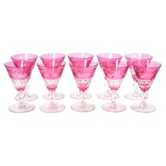 Val Saint Lambert Ruby Cut Crystal Champagne Coupe Service / 10 People