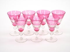 Val Saint Lambert Ruby Cut Crystal Champagne Coupe Service / 7 People