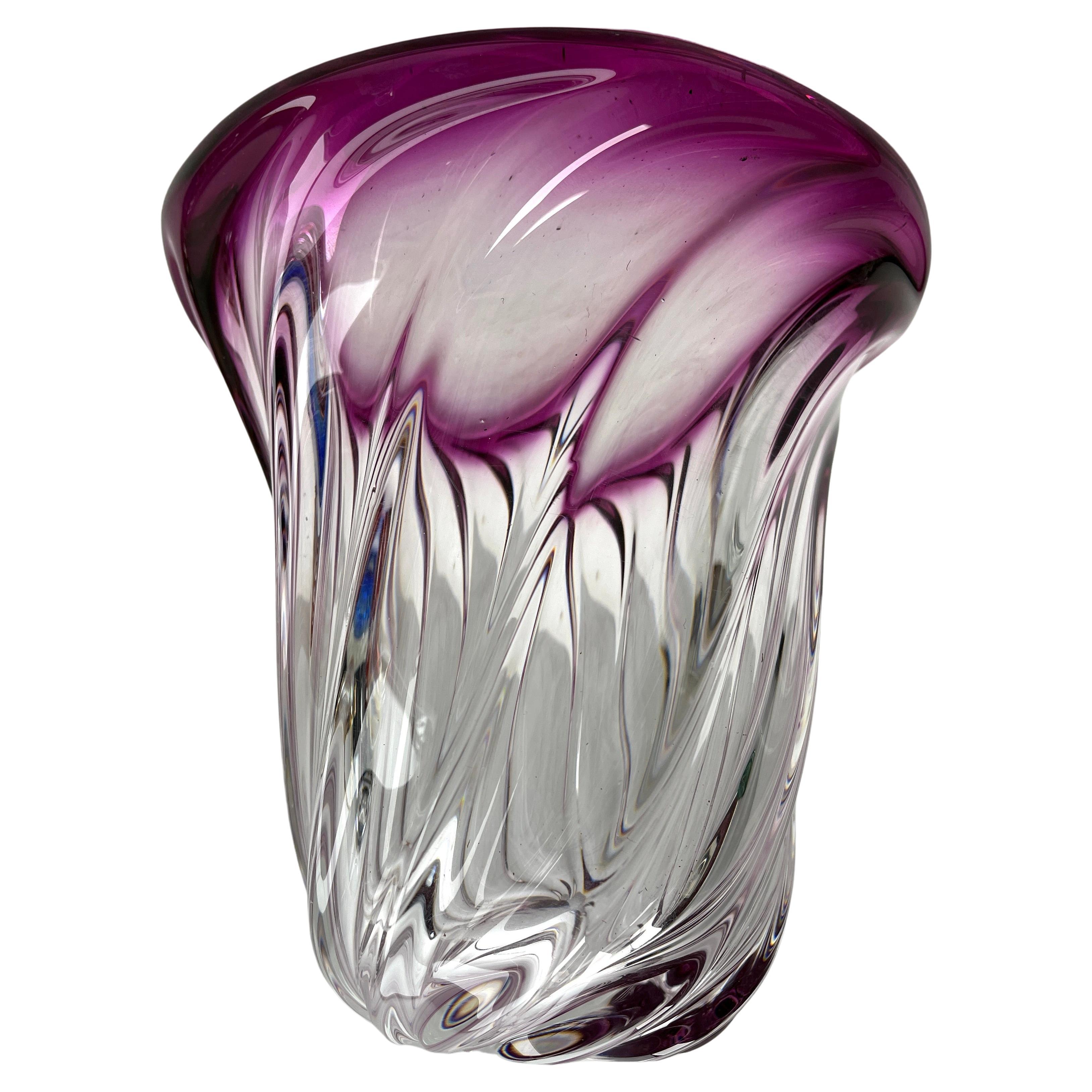 Mid-Century Modern Val Saint Lambert, Sculpted Crystal Core Vase  , Belgium For Sale