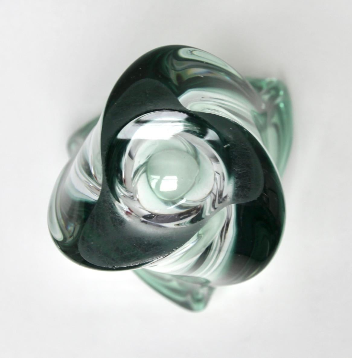 Mid-20th Century Val Saint Lambert Sculpted Crystal Vase Green with Sommerso Core, Belgium