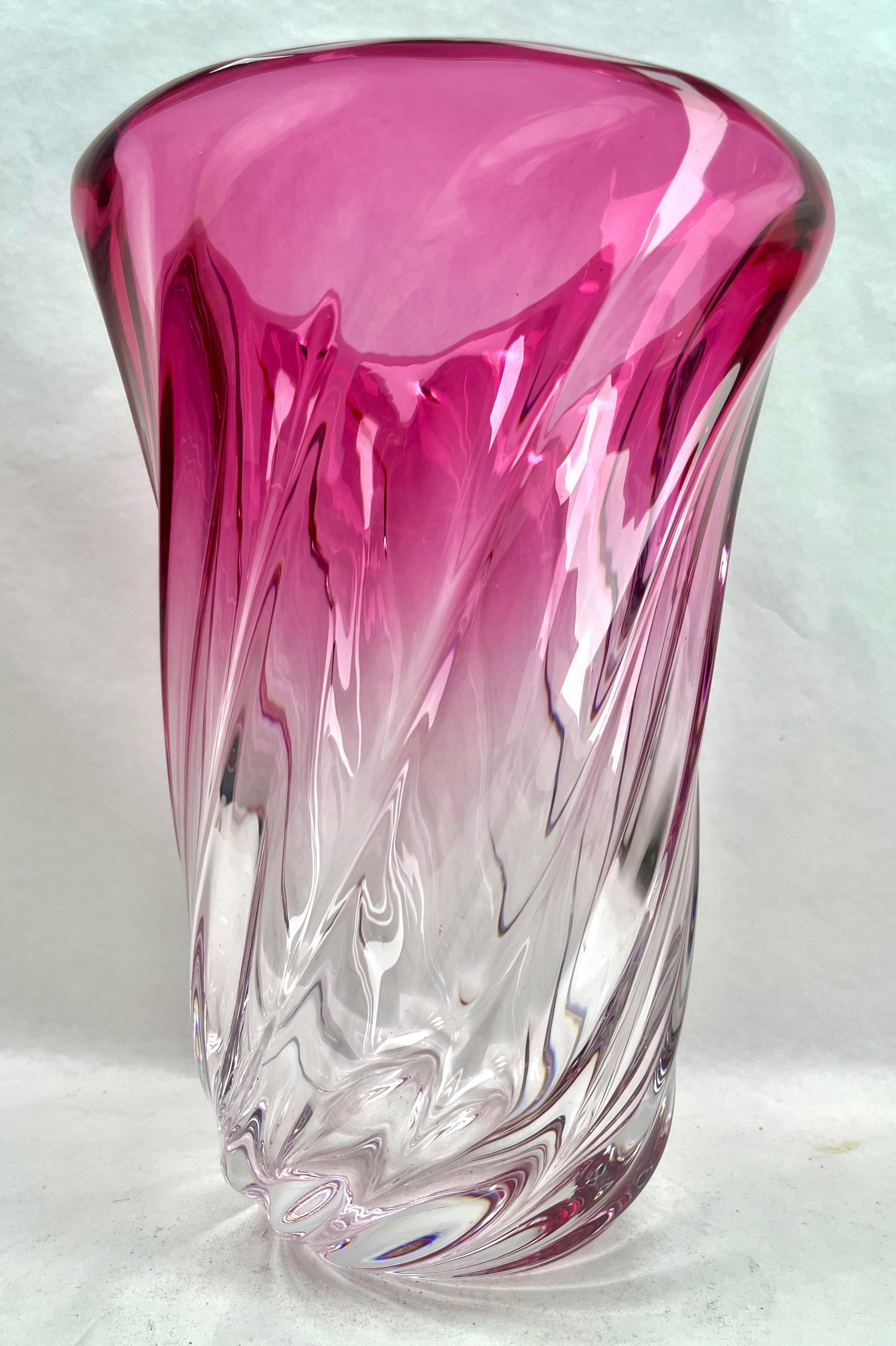 Mid-Century Modern Val Saint Lambert,  Sculpted Crystal Vase with Amethyst Core, Belgium For Sale