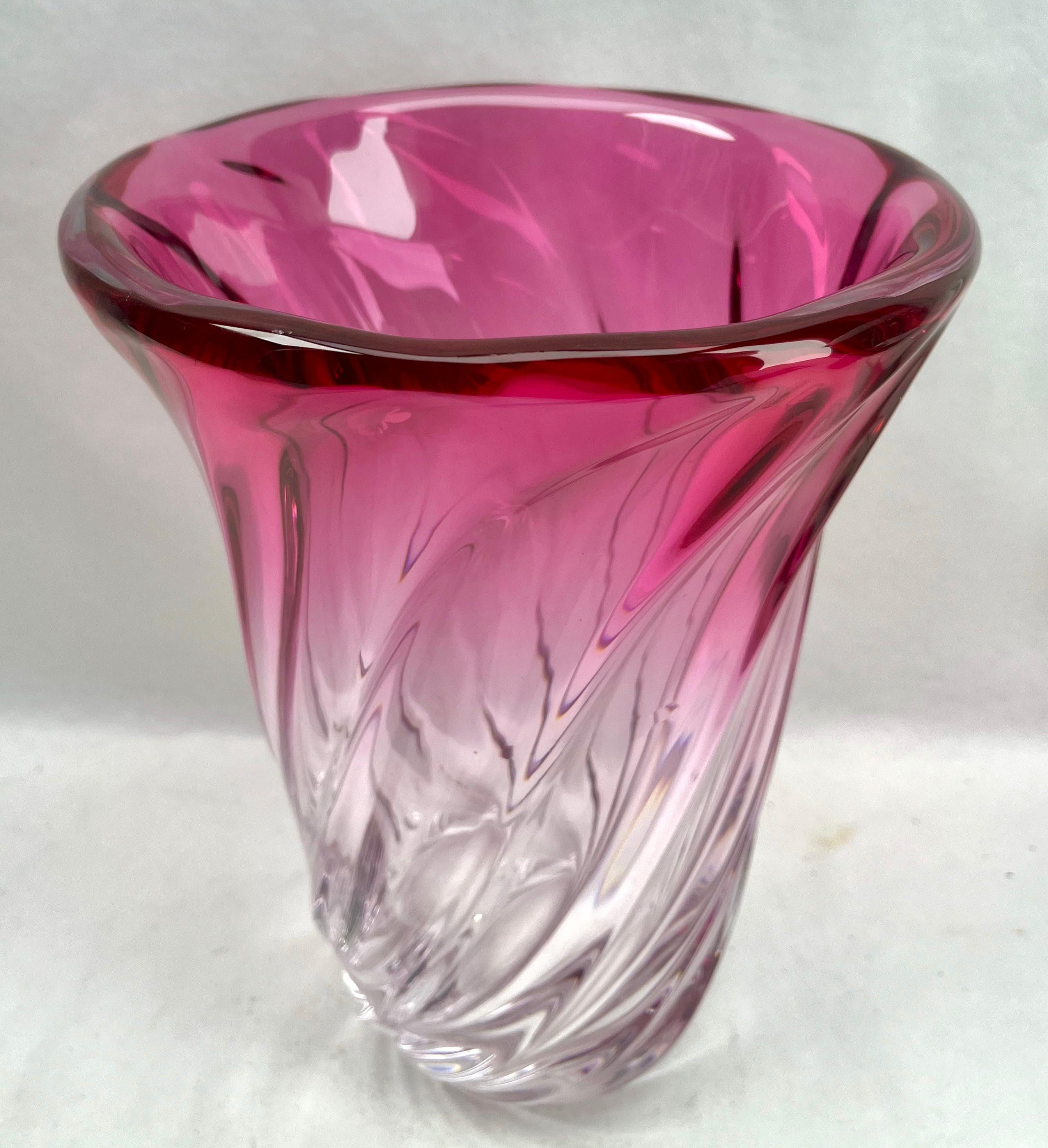Belgian Val Saint Lambert,  Sculpted Crystal Vase with Amethyst Core, Belgium For Sale