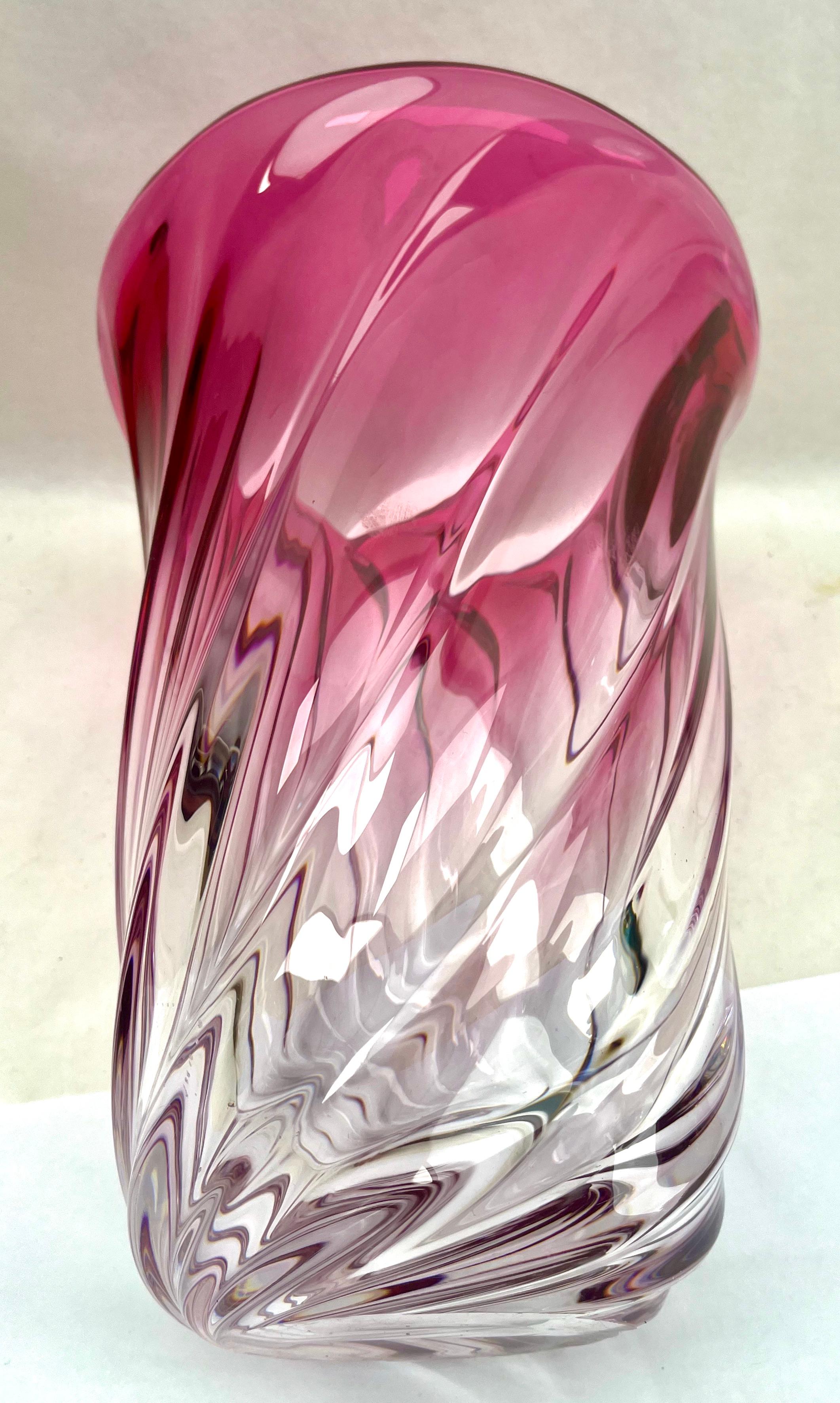 Mid-20th Century Val Saint Lambert,  Sculpted Crystal Vase with Amethyst Core, Belgium For Sale