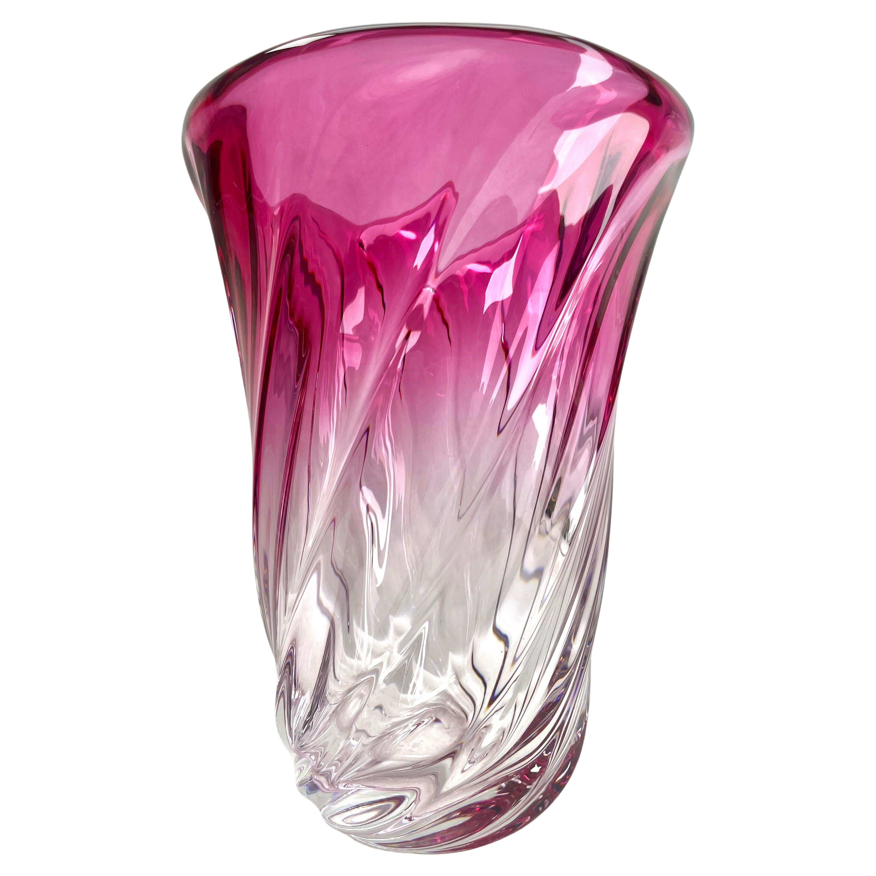 Val Saint Lambert,  Sculpted Crystal Vase with Amethyst Core, Belgium For Sale