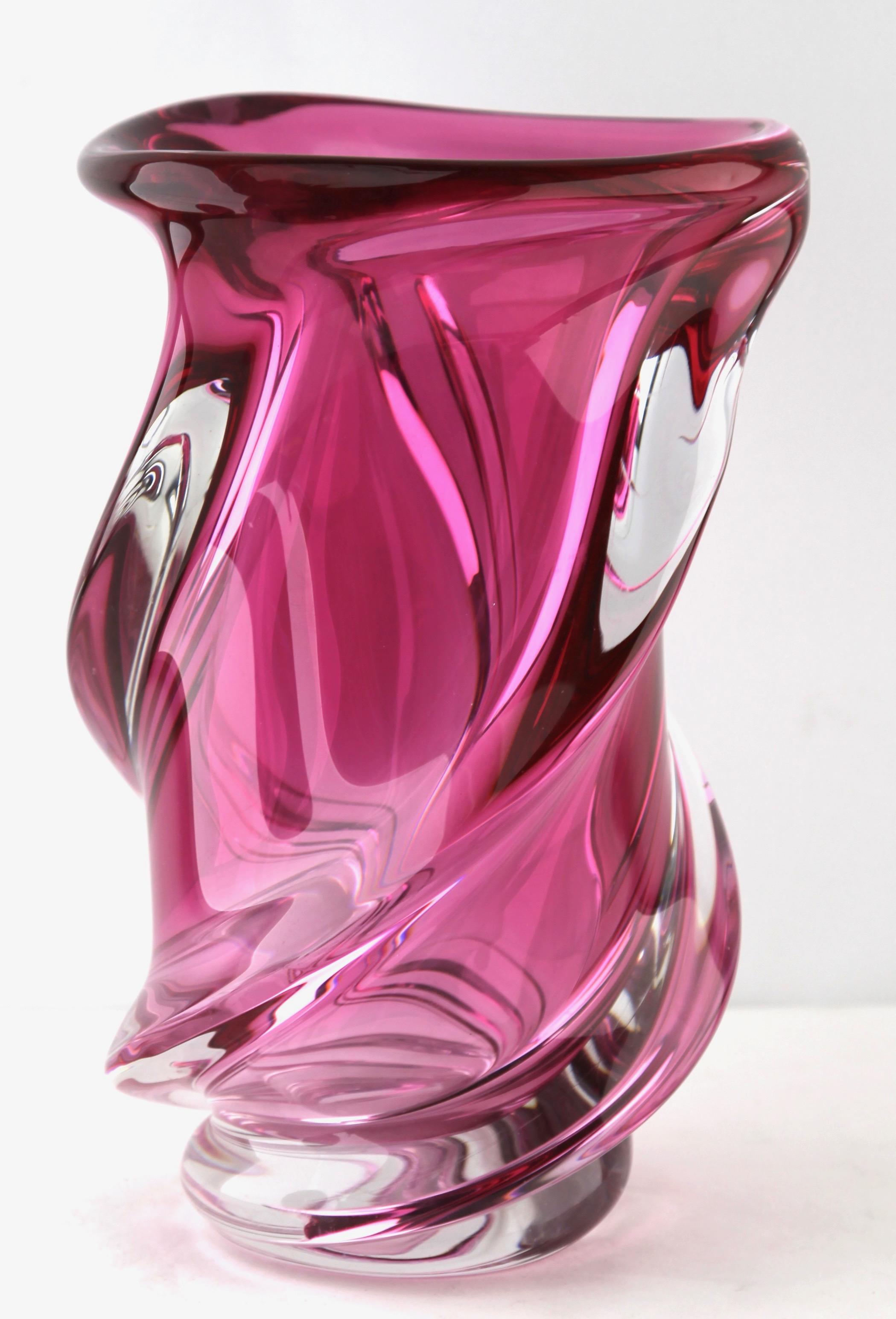 Belgian Val Saint Lambert Sculpted Crystal Vase with Sommerso Core, Belgium