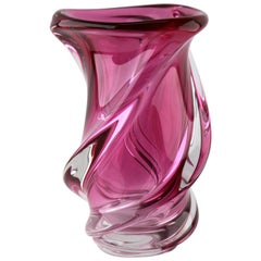 Val Saint Lambert Sculpted Crystal Vase with Sommerso Core, Belgium