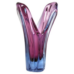 Val Saint Lambert Sculpted Crystal Vase with Sommerso Core, Belgium