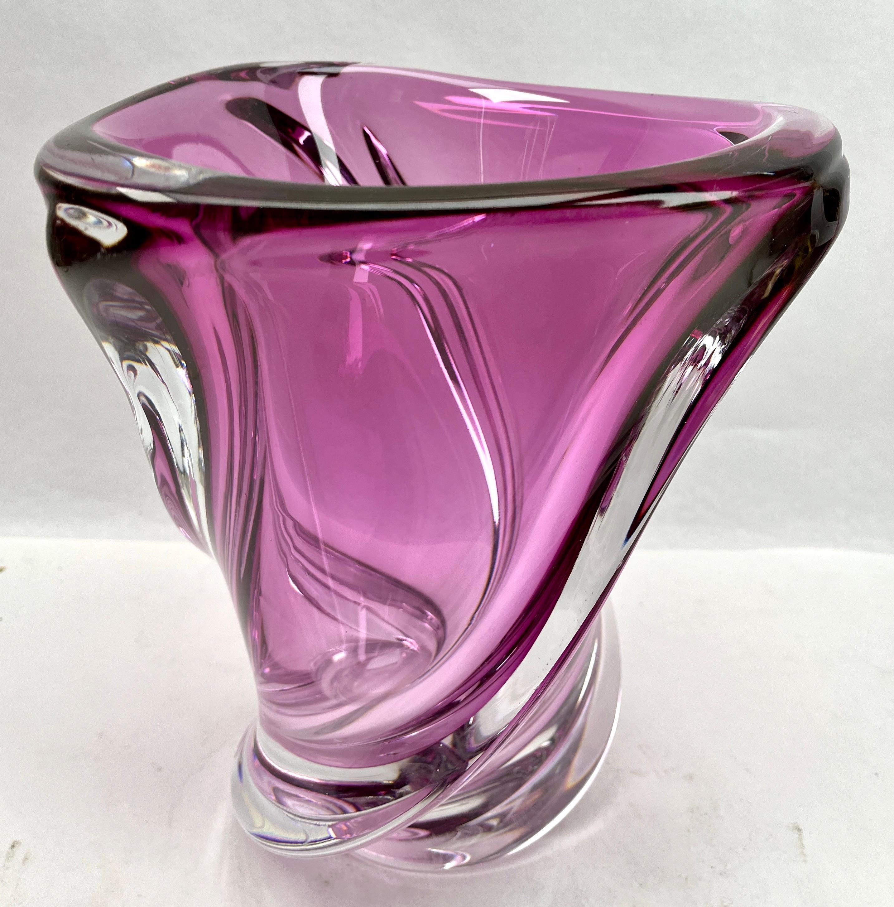 Mid-Century Modern Val Saint Lambert,  Sculpted Heavy Crystal Vase , Belgium 1950s For Sale