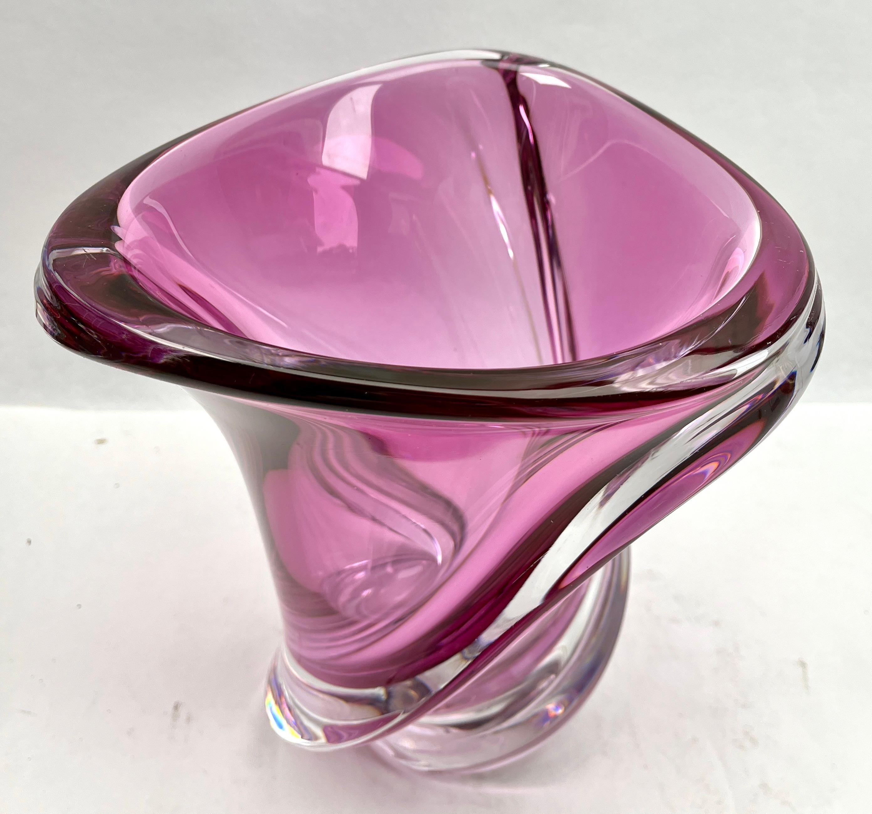 Belgian Val Saint Lambert,  Sculpted Heavy Crystal Vase , Belgium 1950s For Sale