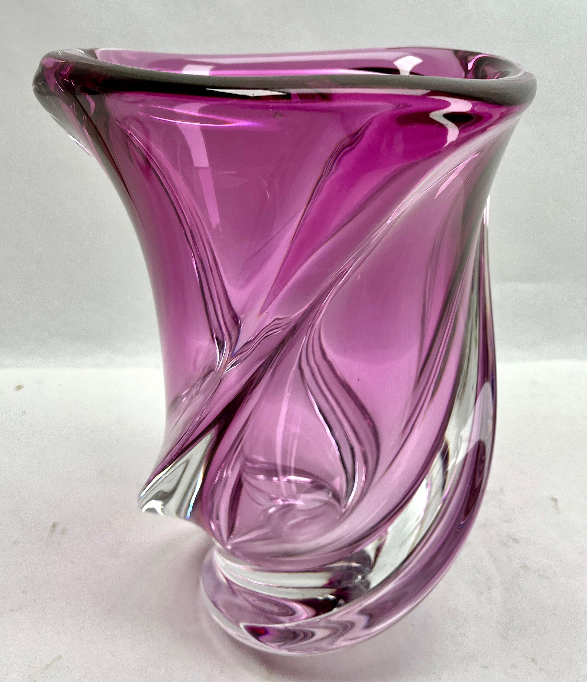 Mid-20th Century Val Saint Lambert,  Sculpted Heavy Crystal Vase , Belgium 1950s For Sale