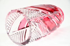Val Saint Lambert Signed Art Deco Crystal Vase Cranberry Overlay Cut to Clear