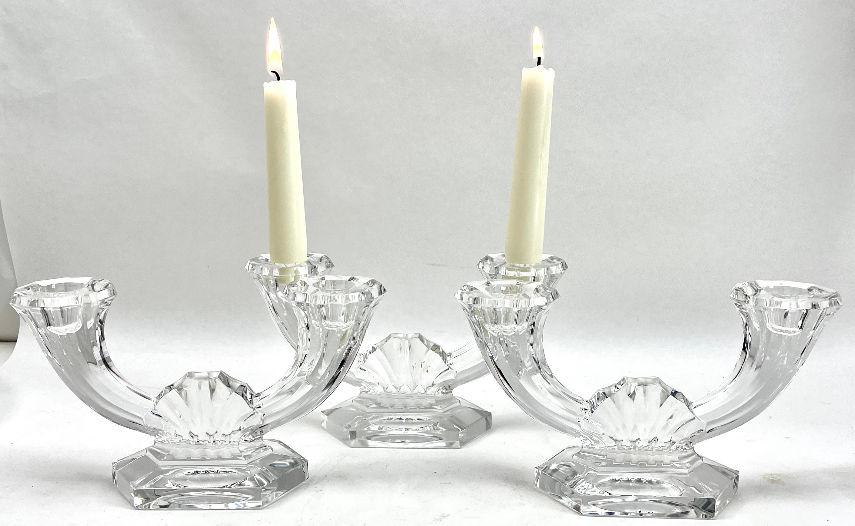 Val Saint Lambert Signed, Crystal 3 Candlesticks, 1930s, Belgium For Sale 4