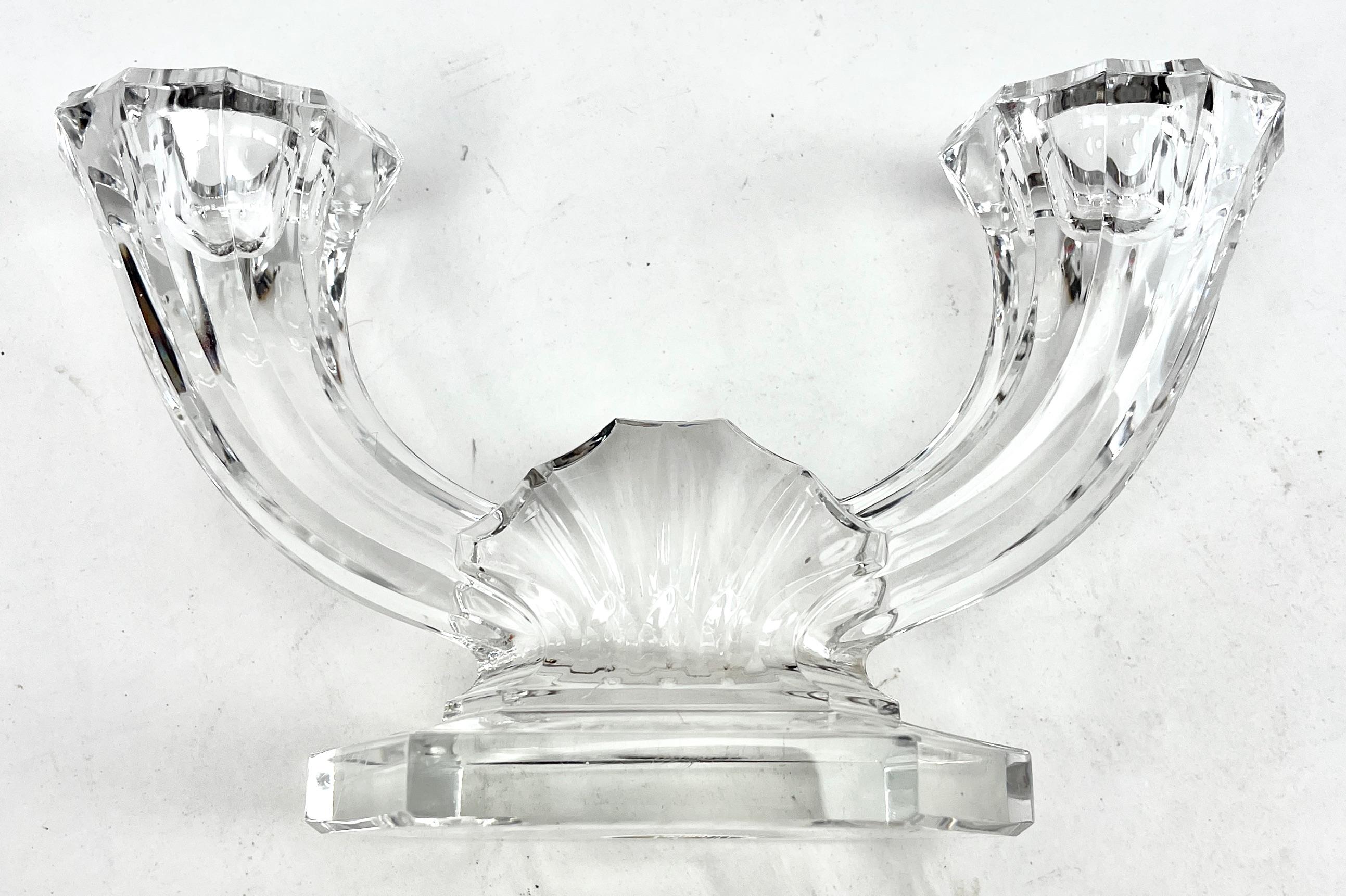 Faceted Val Saint Lambert Signed, Crystal 3 Candlesticks, 1930s, Belgium For Sale