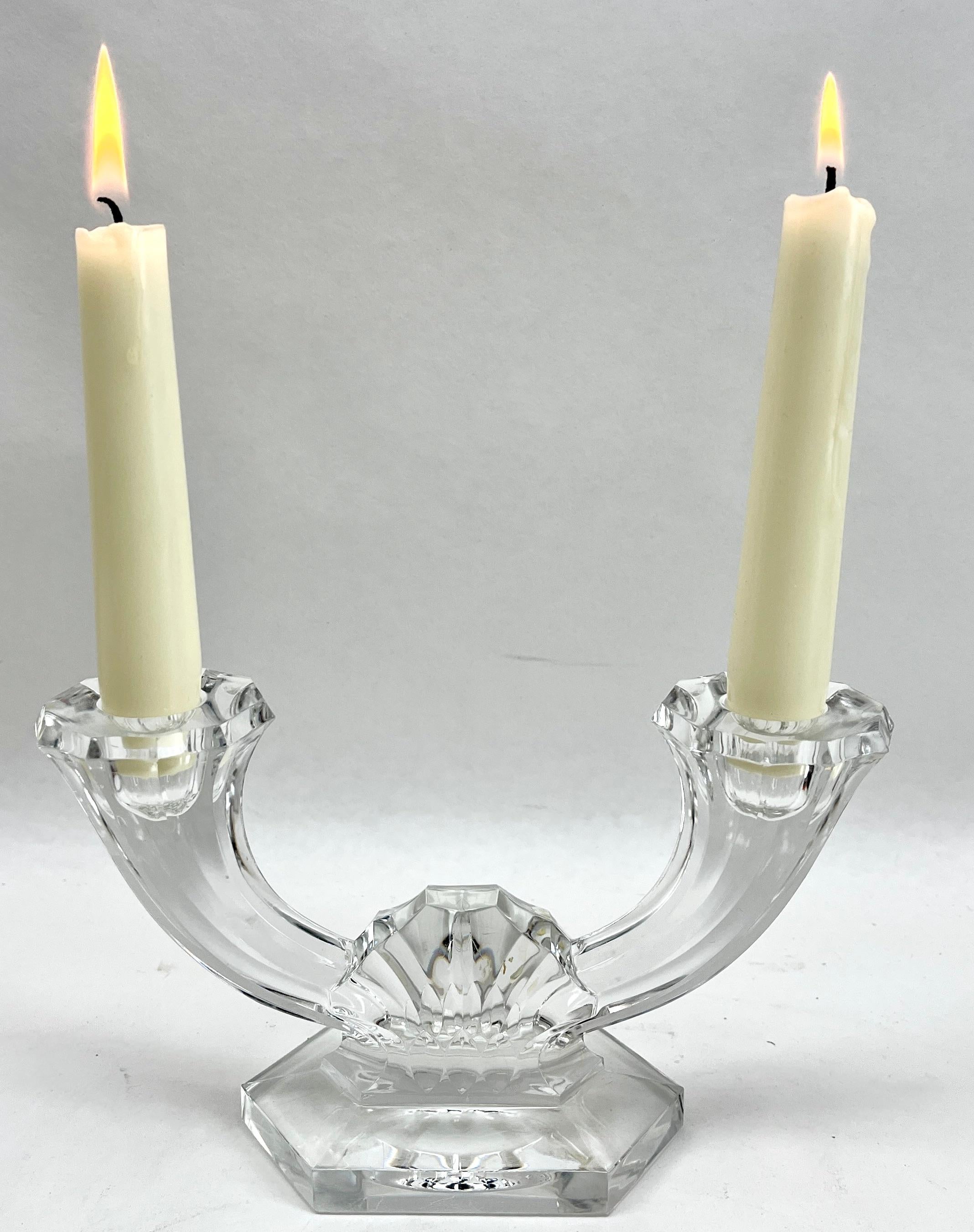 Val Saint Lambert Signed, Crystal 3 Candlesticks, 1930s, Belgium For Sale 1