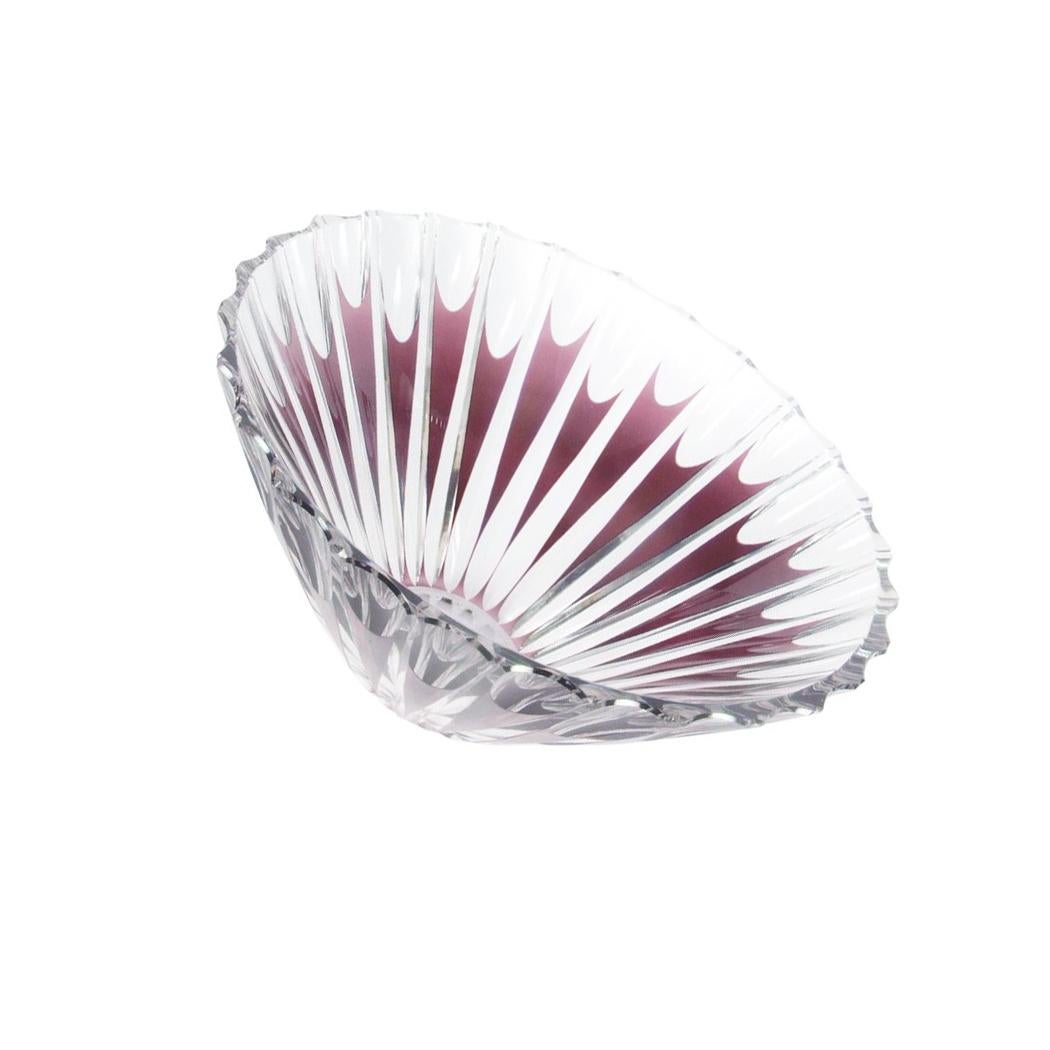 Beautiful signed Val Saint Lambert circular crystal bowl, Ruby, hand-cut-to-clear, the glass is thick, deeply and evenly cut, without a single bobble or a glass flow inside the glass walls; signed on bottom: Val St. Lambert; measuring approximate