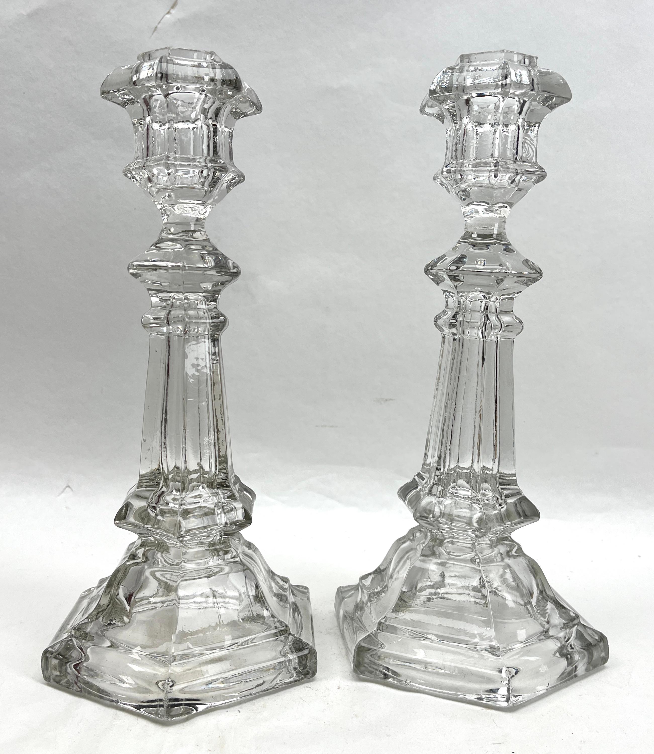Val Saint Lambert, Signed Crystal Pair Candlesticks, 1900s, Belgium For Sale 2