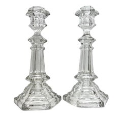 Val Saint Lambert, Signed Crystal Pair Candlesticks, 1900s, Belgium