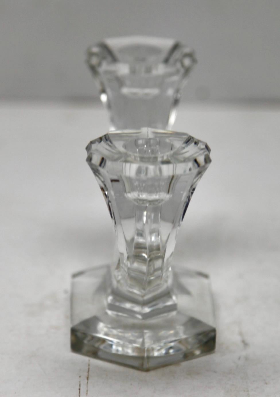 Val Saint Lambert, Signed Crystal Pair Candlesticks, 1930s, Belgium In Good Condition In Verviers, BE