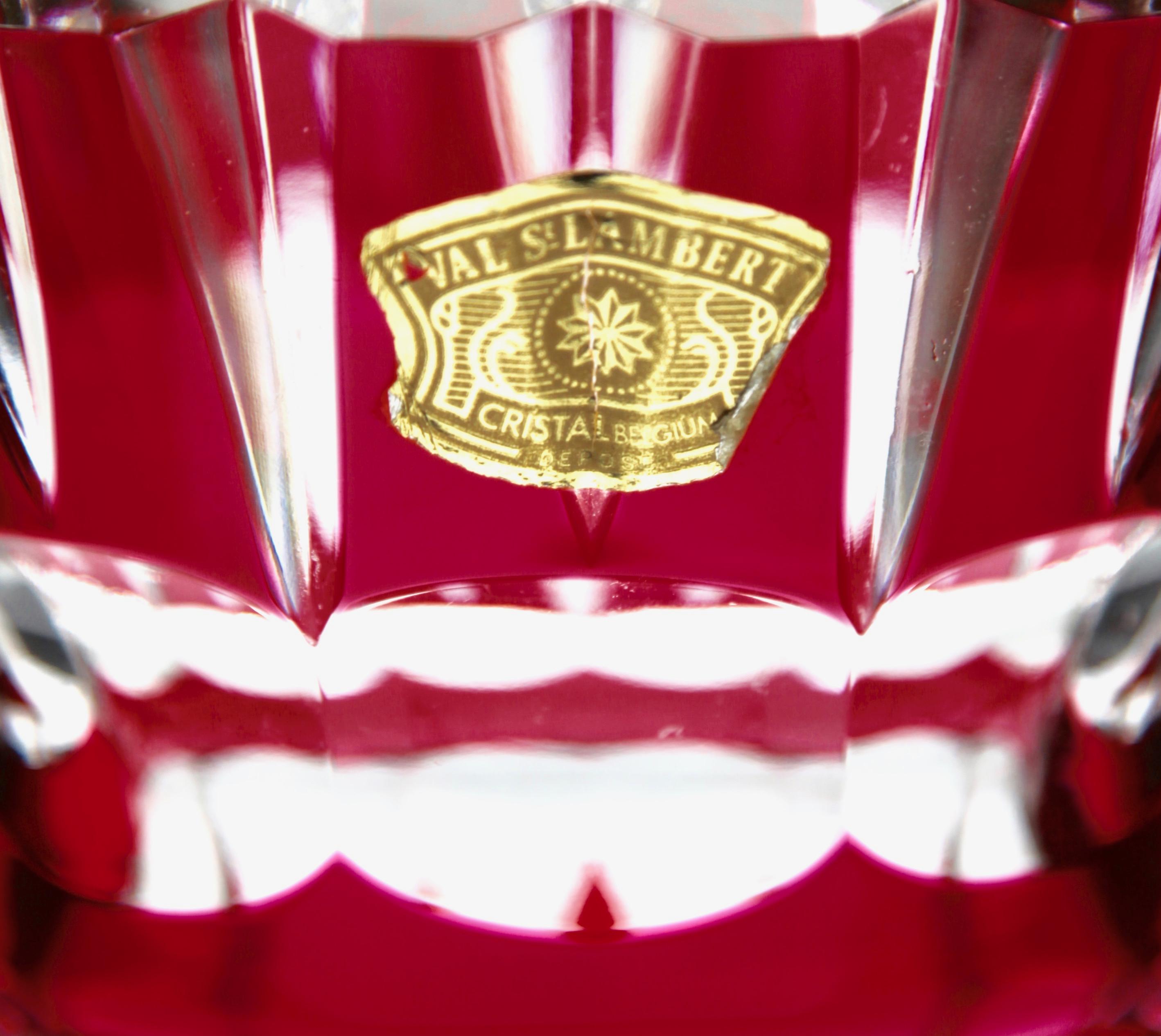 Belgian Val Saint Lambert Signed Crystal Vase Cranberry Cut-to-Clear