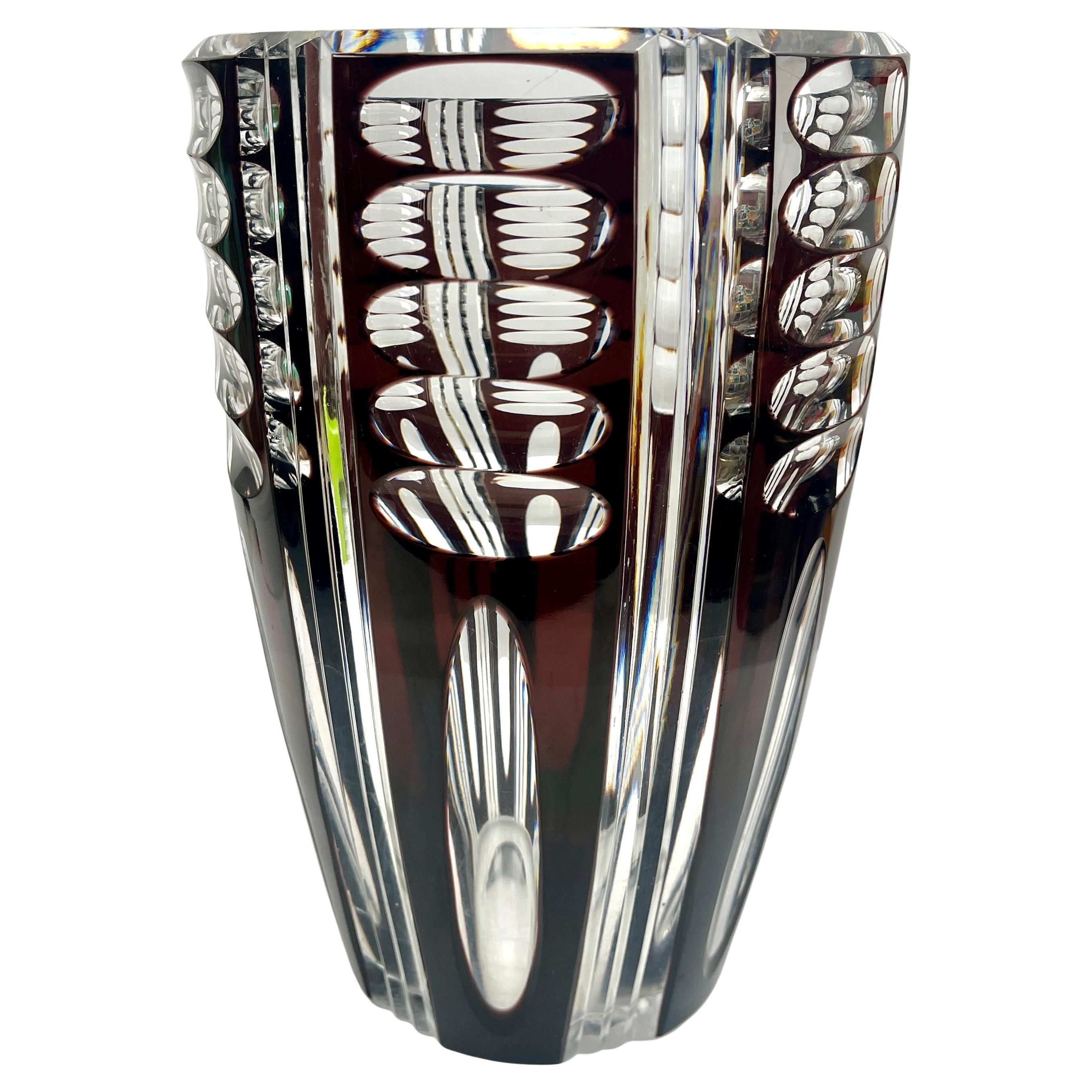 Val Saint Lambert Signed ? Crystal Vase Cut to Clear Belgium 1950s