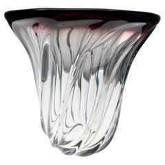 Val Saint Lambert Signed Sculpted Crystal Core Vase Belgium