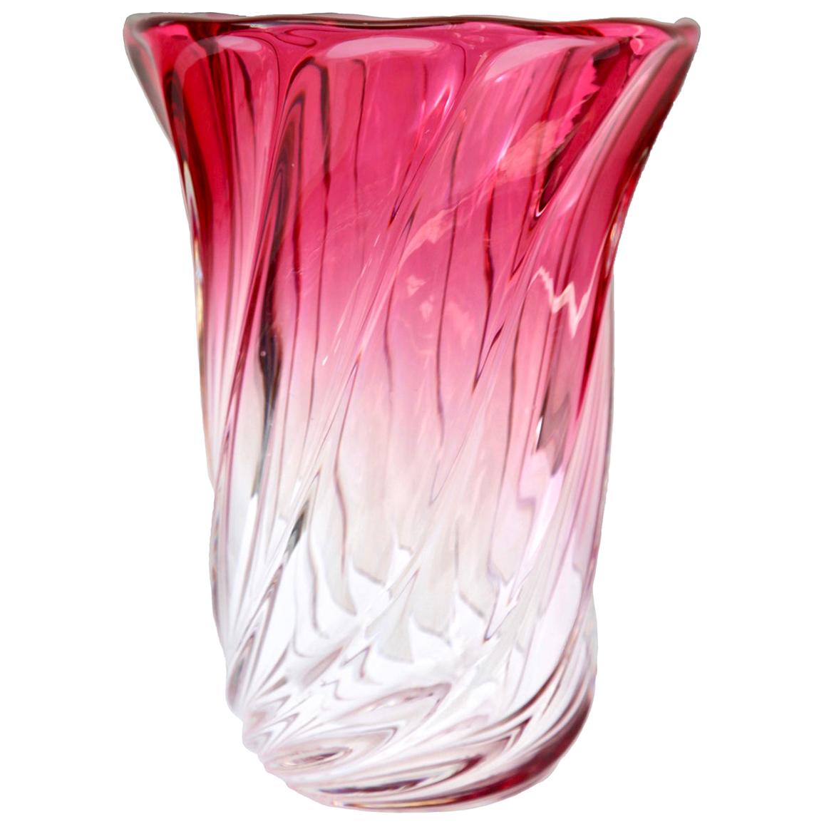 Val Saint Lambert, Vaso di cristallo scolpito firmato con nucleo di ametista, Belgio
