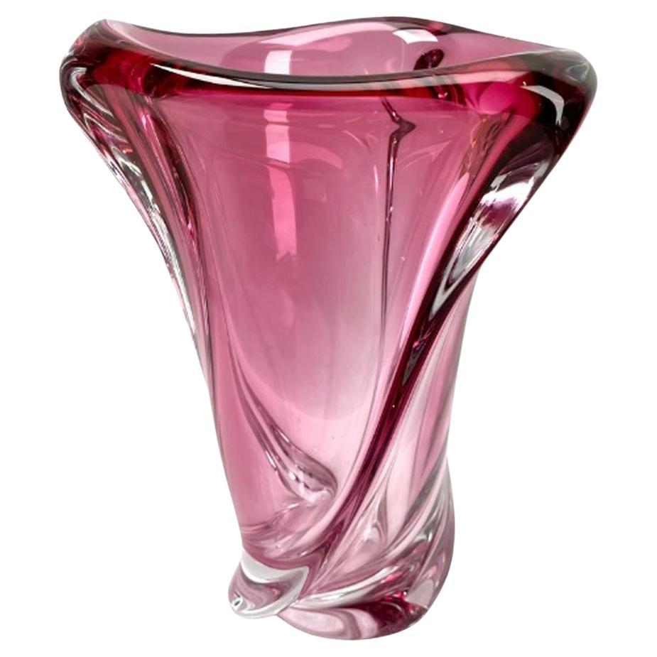 Val Saint Lambert, Vaso di cristallo scolpito firmato con nucleo di ametista, Belgio in vendita