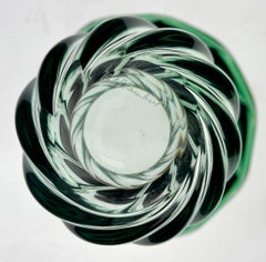 Val Saint Lambert, Signed Sculpted Crystal Vase with Green Core, Belgium