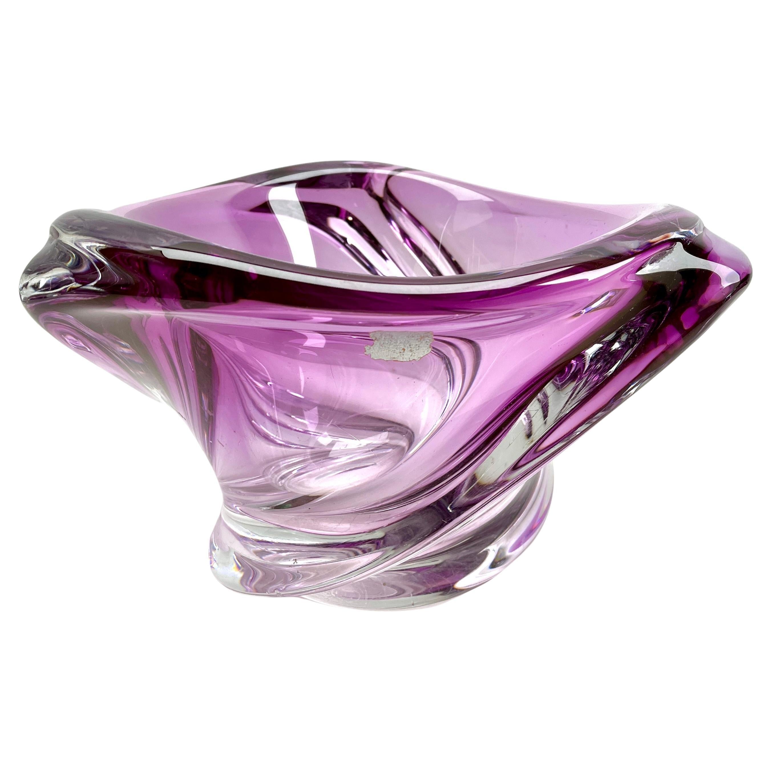 Mid-20th Century Val Saint Lambert Signed Sculpted Crystal Vase with Sommerso Core, Belgium For Sale