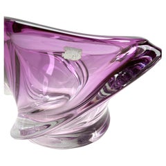 Val Saint Lambert Signed Sculpted Crystal Vase with Sommerso Core, Belgium