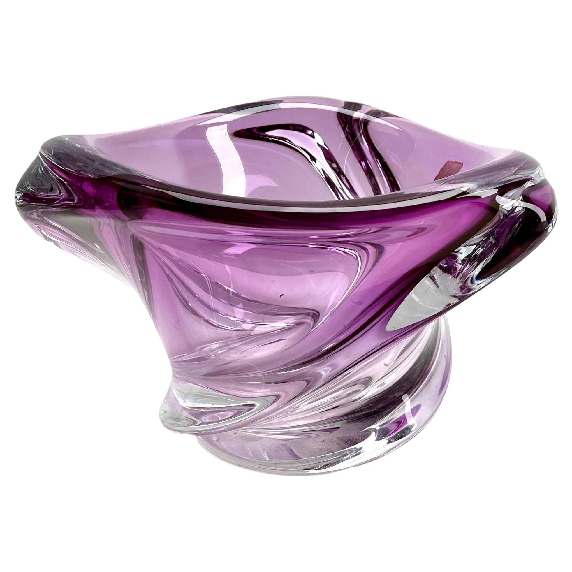 Hand-Crafted Val Saint Lambert Signed Sculpted Crystal Vase with Sommerso Core, Belgium For Sale