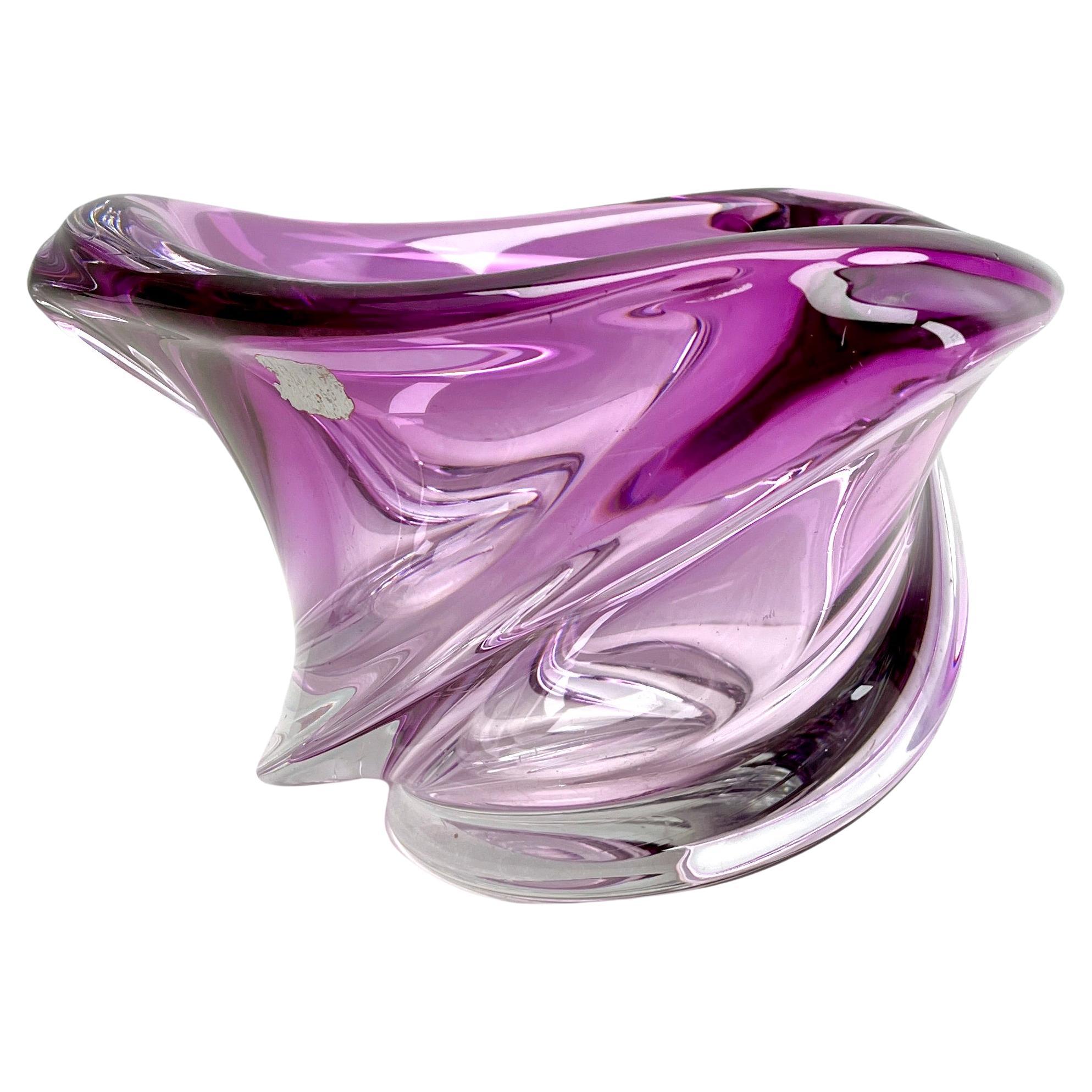 Val Saint Lambert Signed Sculpted Crystal Vase with Sommerso Core, Belgium For Sale