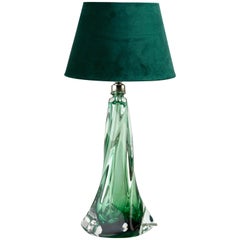 Val Saint Lambert Signed 'Twisted Light' Crystal Emerald Green Table Lamp