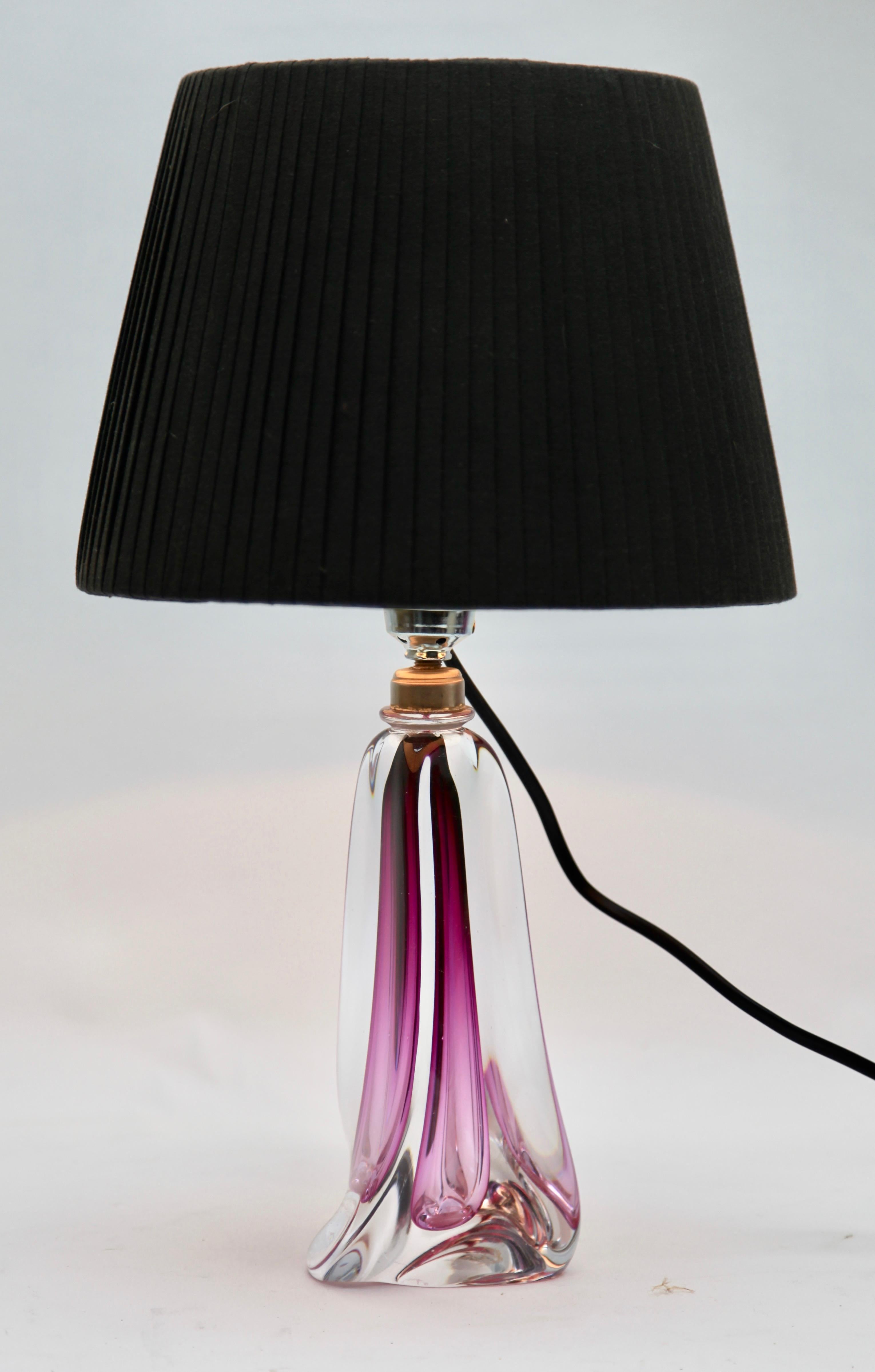 Mid-Century Modern Val Saint Lambert Signed 'Twisted Light' Crystal Glass Table Lamp, 1950s