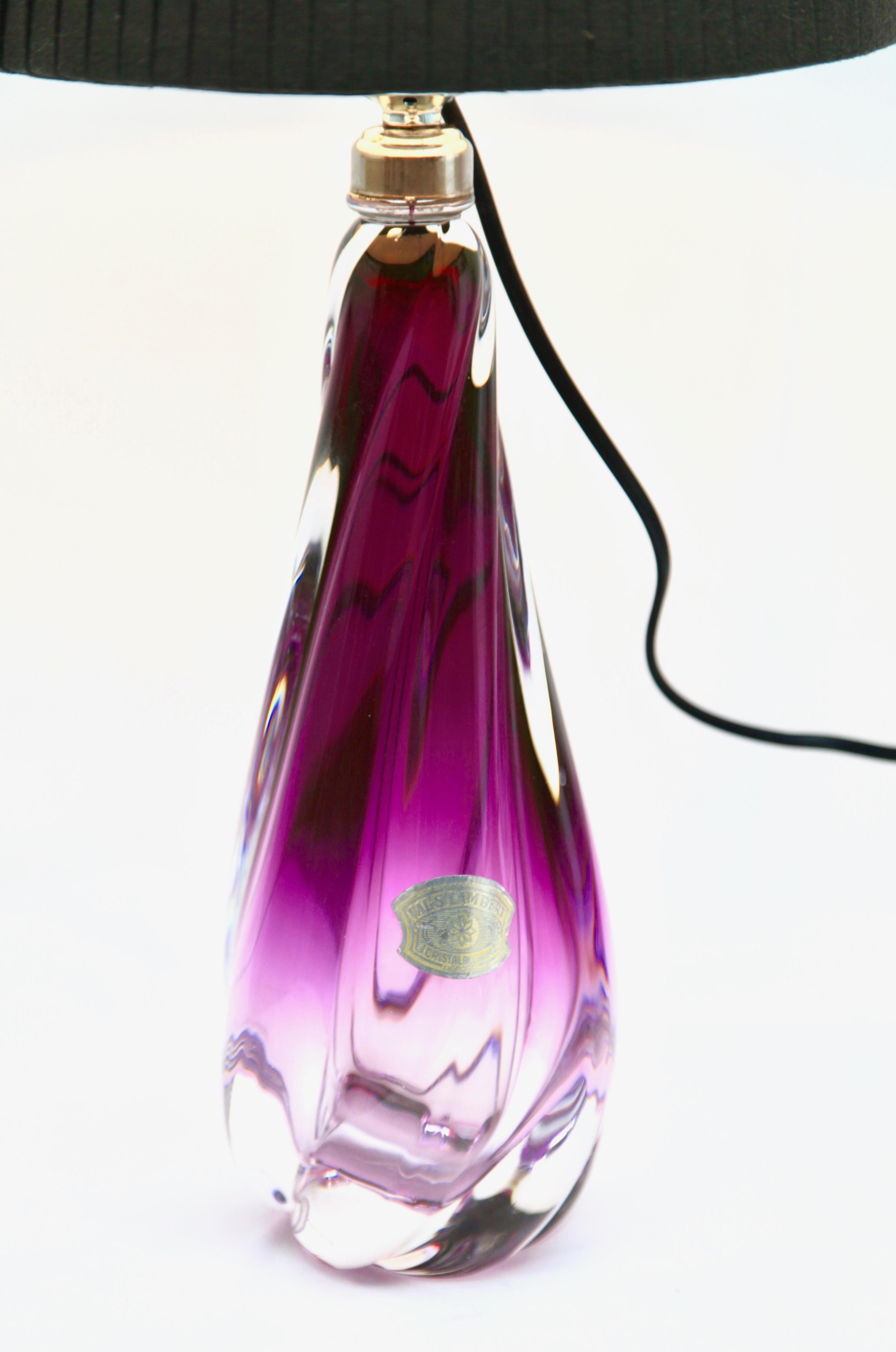 Mid-Century Modern Val Saint Lambert Signed 'Twisted Light' Crystal Glass Table Lamp, 1950s