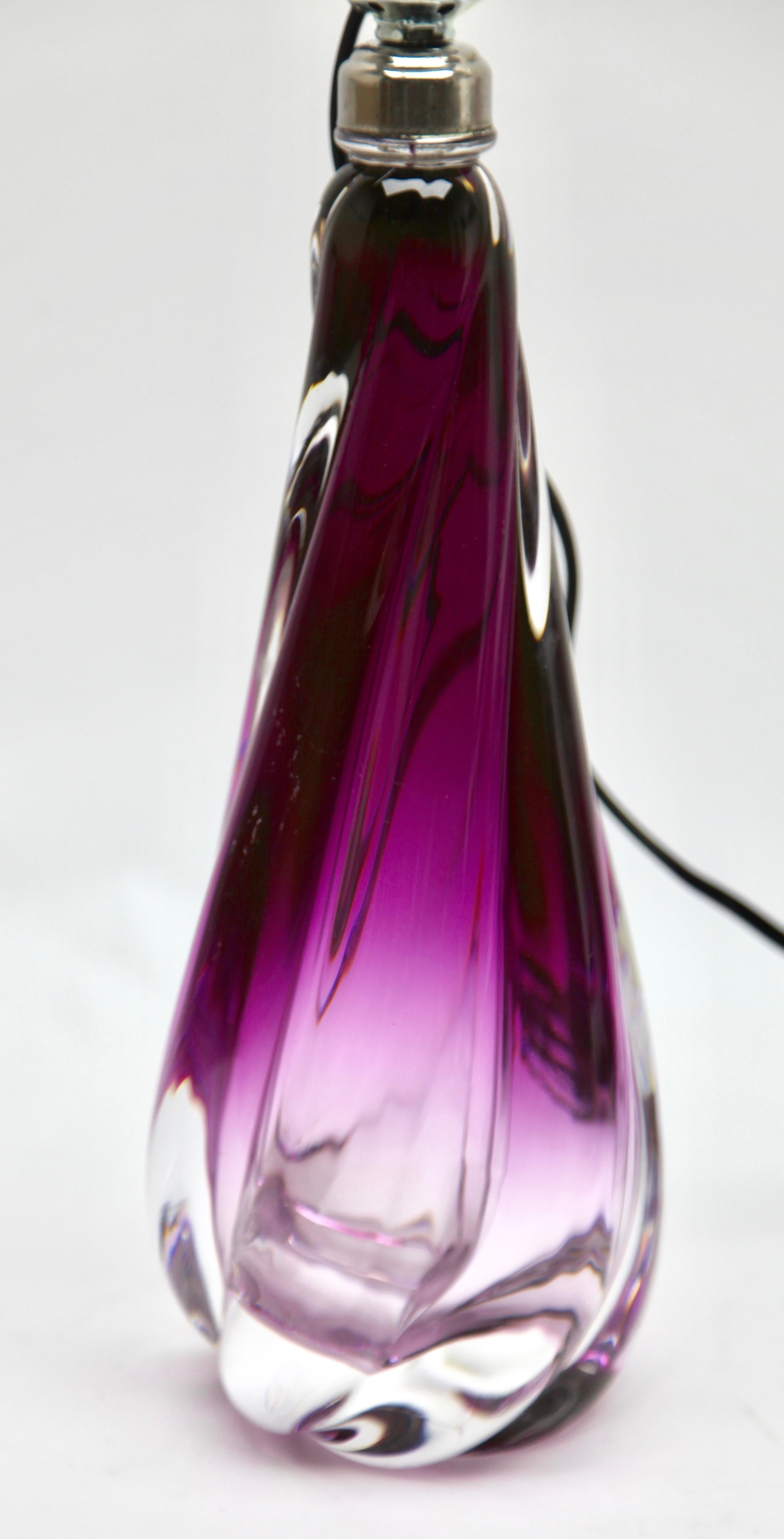 Belgian Val Saint Lambert Signed 'Twisted Light' Crystal Glass Table Lamp, 1950s