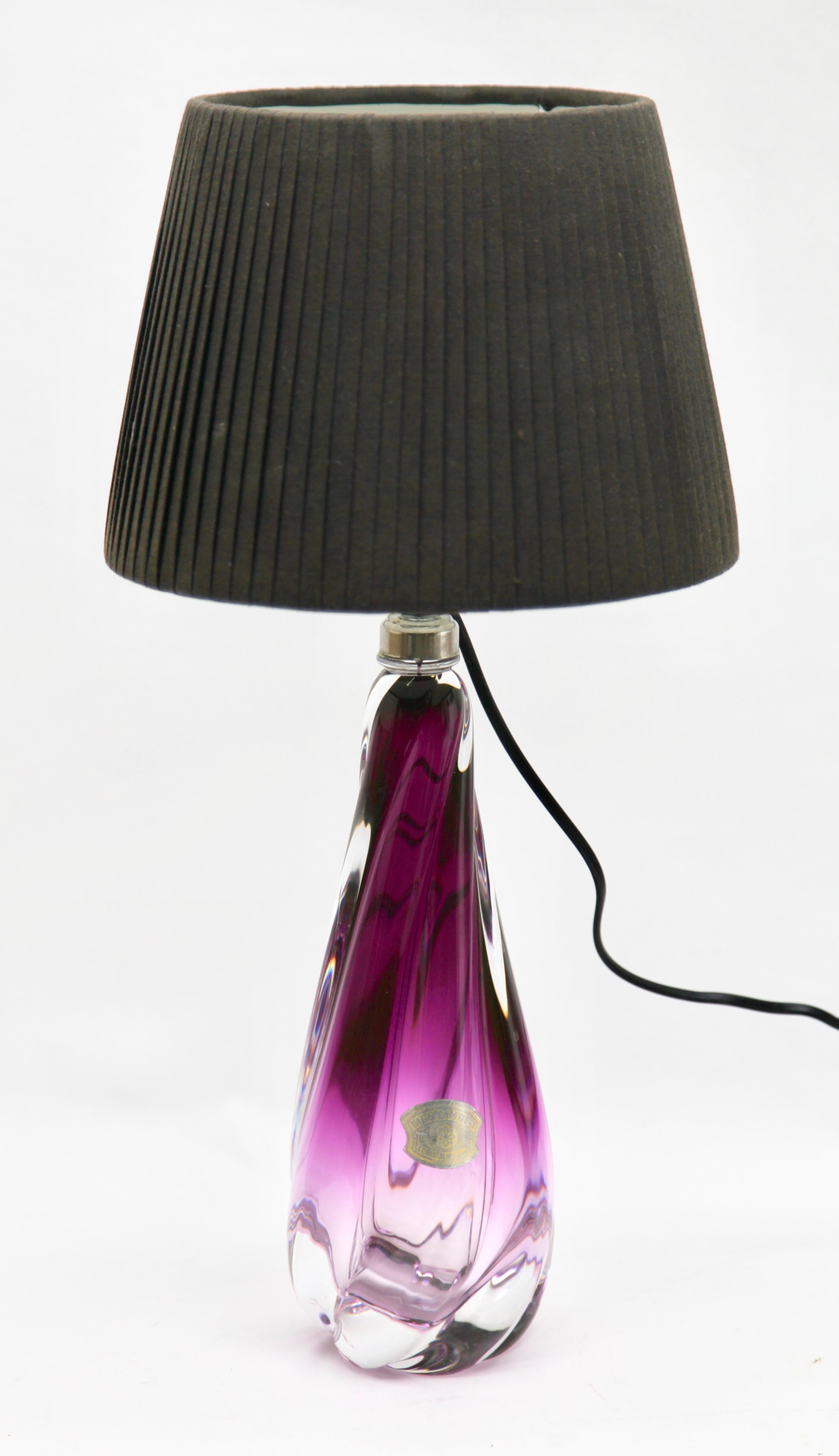 Hand-Crafted Val Saint Lambert Signed 'Twisted Light' Crystal Glass Table Lamp, 1950s