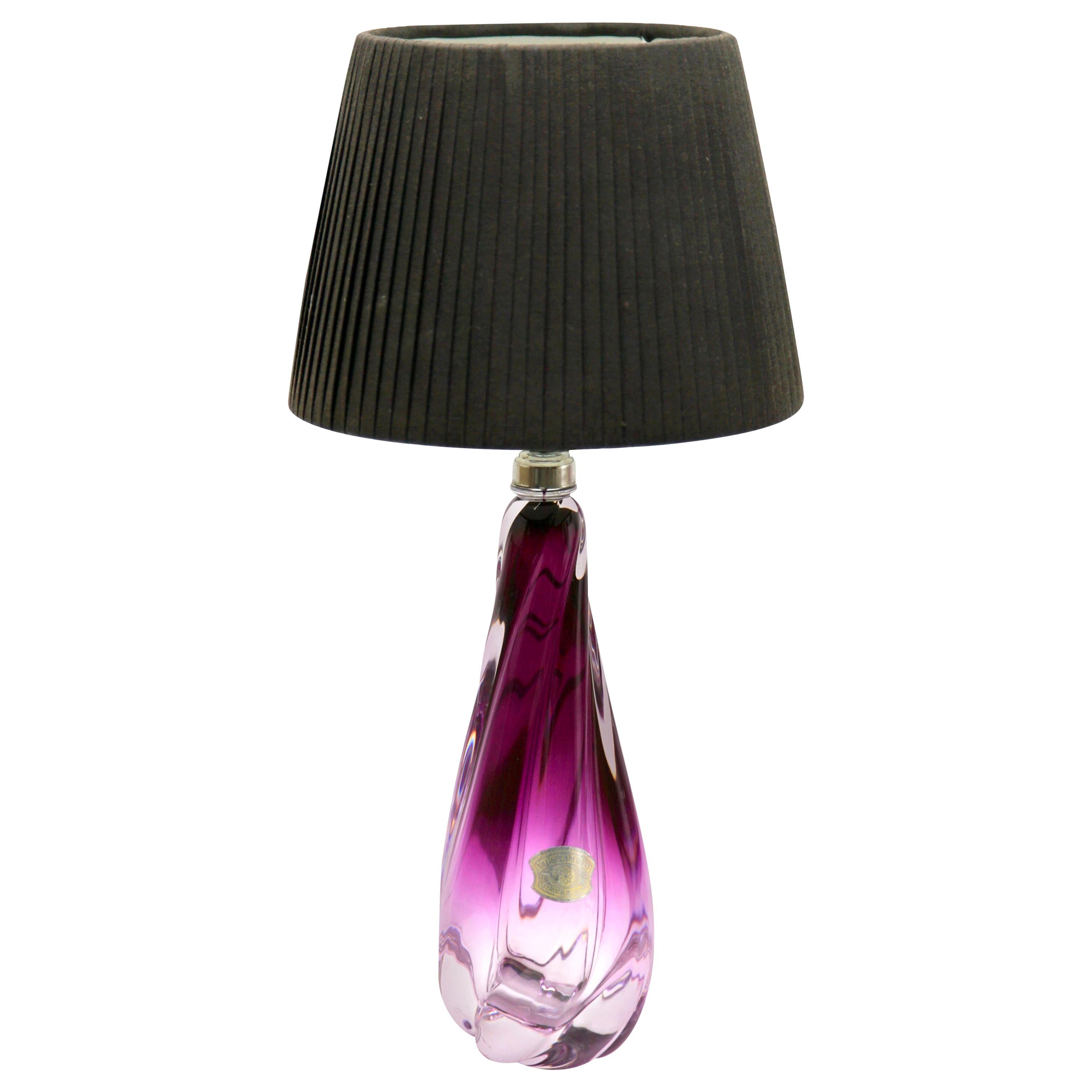 Val Saint Lambert Signed 'Twisted Light' Crystal Glass Table Lamp, 1950s