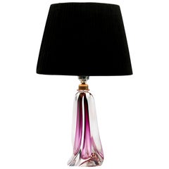 Val Saint Lambert Signed 'Twisted Light' Crystal Glass Table Lamp, 1950s