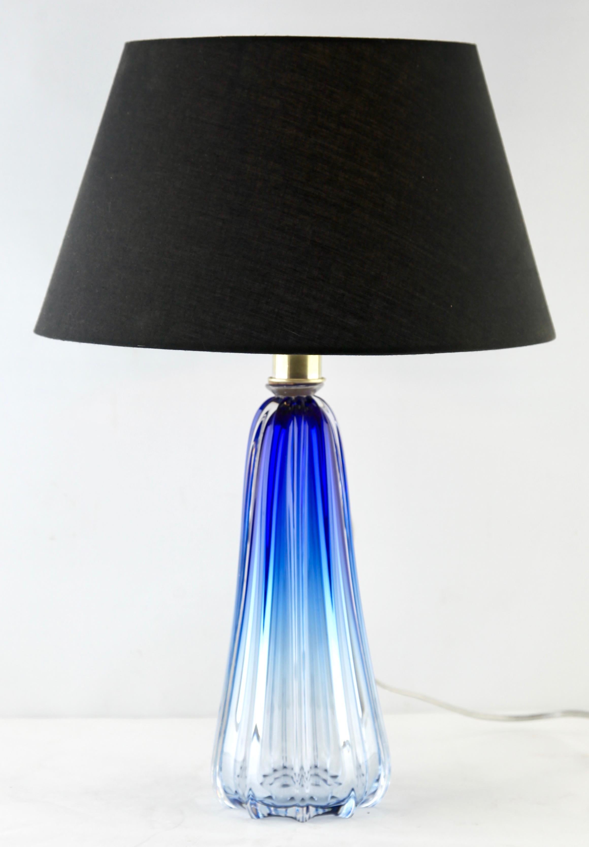 Belgian Val Saint Lambert Signed 'Twisted Light' Crystal Glass Table Lamp, 1953