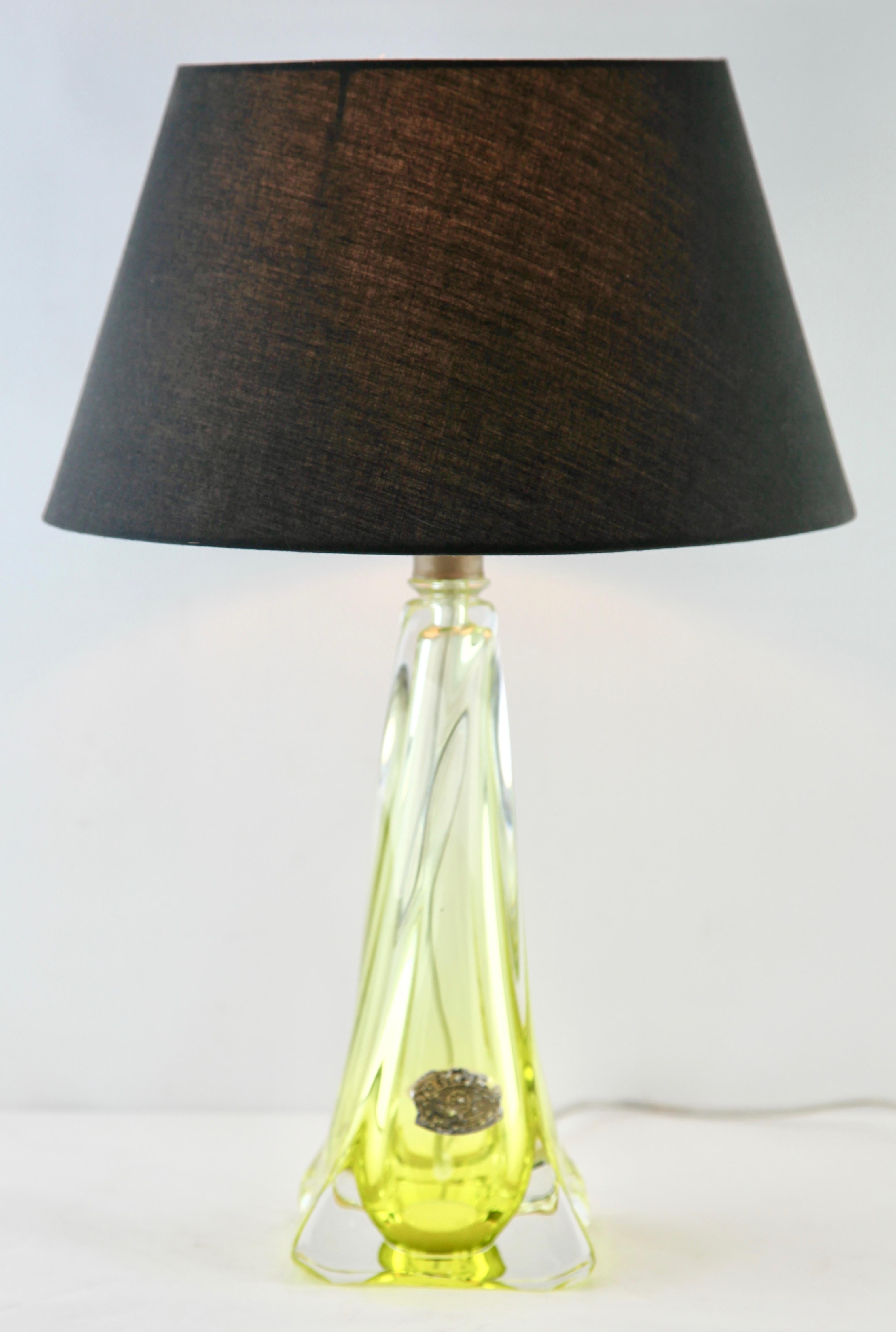 Mid-Century Modern Val Saint Lambert Signed 'Twisted Light' Crystal Glass Table Lamp, 1953