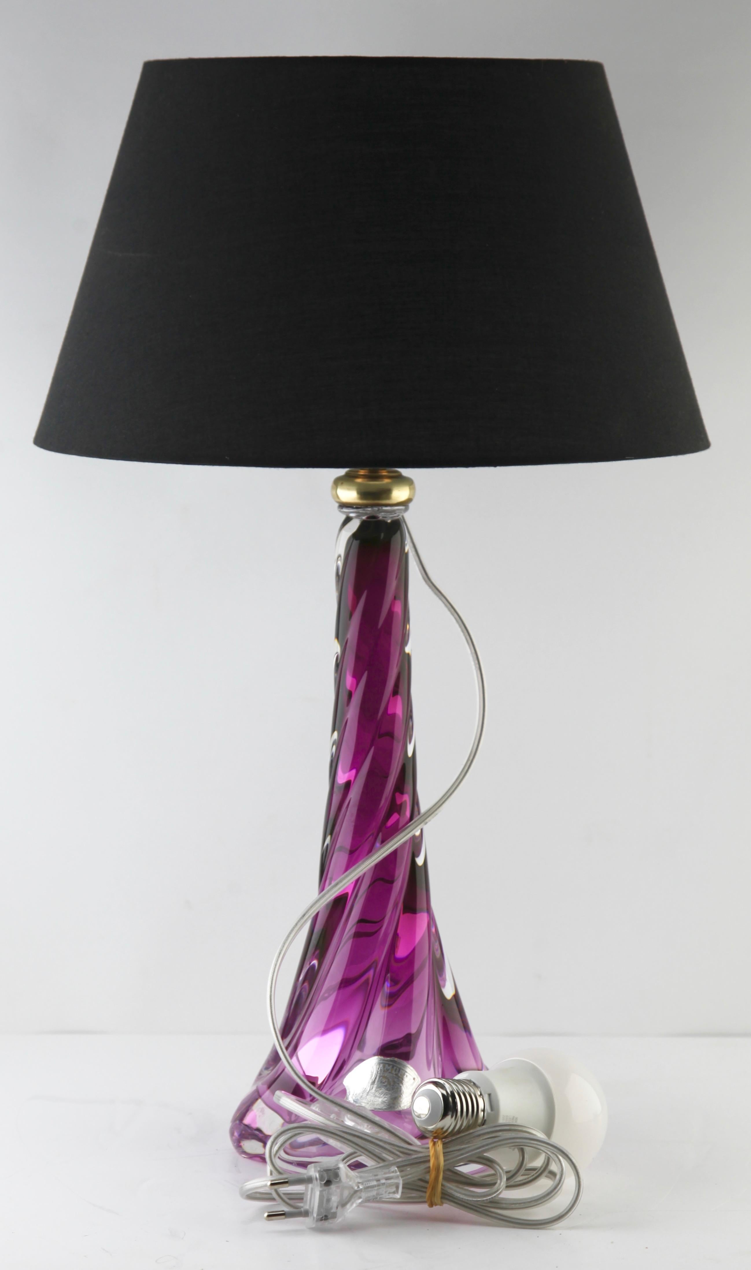 Mid-Century Modern Val Saint Lambert Signed 'Twisted Light' Crystal Table Lamp, 1950s