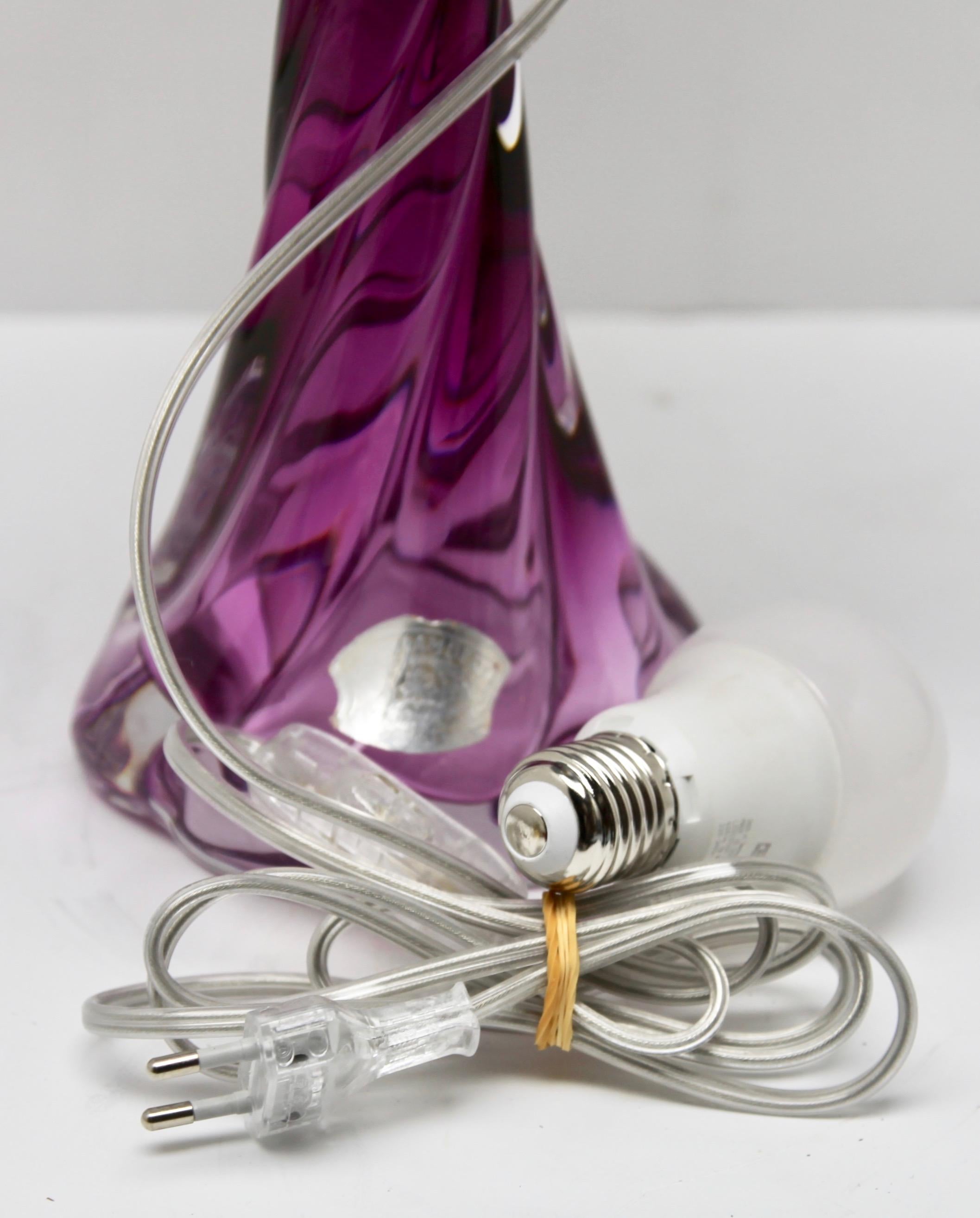 Belgian Val Saint Lambert Signed 'Twisted Light' Crystal Table Lamp, 1950s