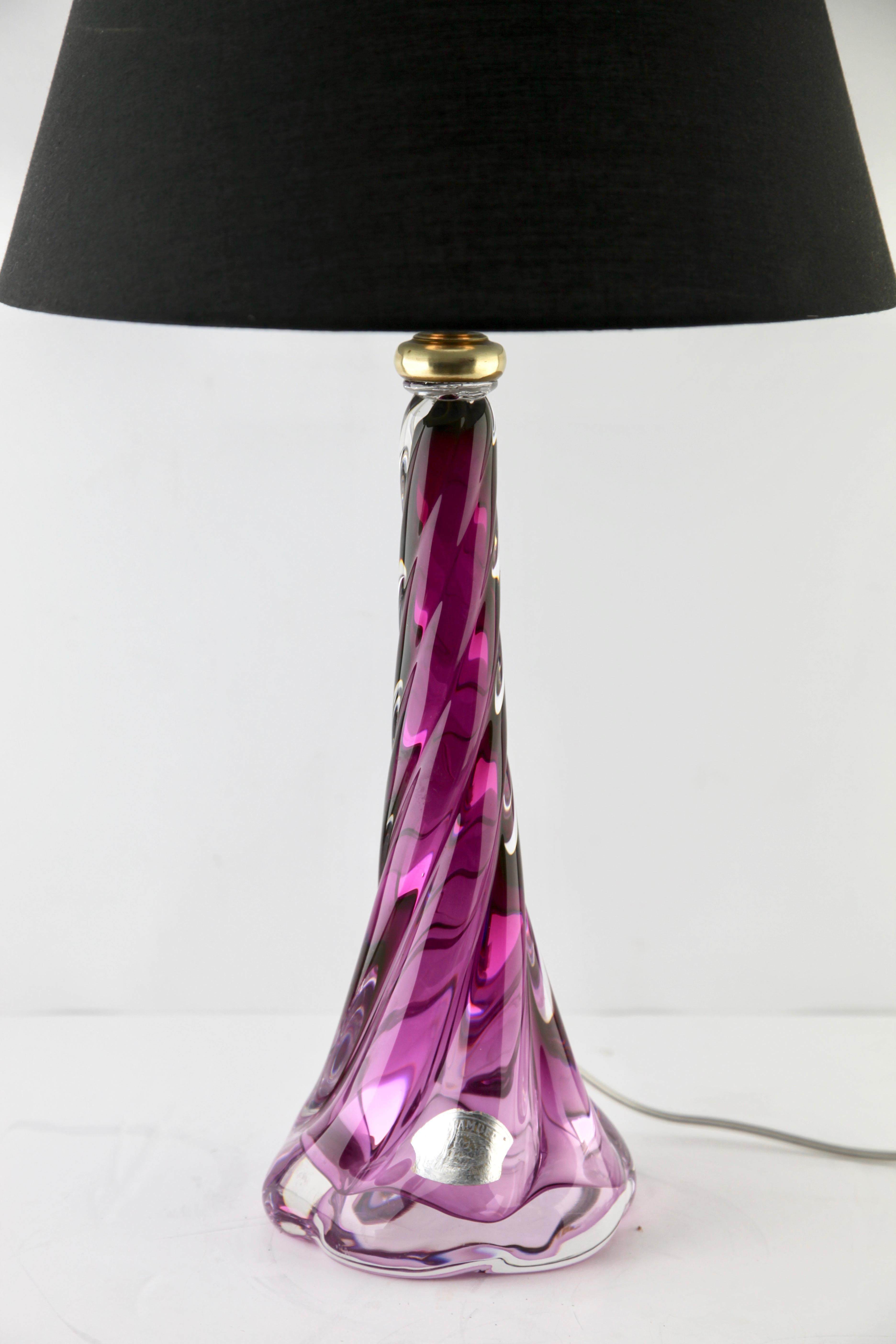 20th Century Val Saint Lambert Signed 'Twisted Light' Crystal Table Lamp, 1950s