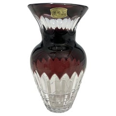 Val Saint Lambert small burgundy cut-to clear small Crystal vase, Signed
