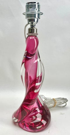 Val Saint Lambert Sommerso Technique Twisted Light Crystal Table Lamp Signed