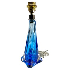 Val Saint Lambert Sommerso Technique Twisted Light Crystal Table Lamp Signed