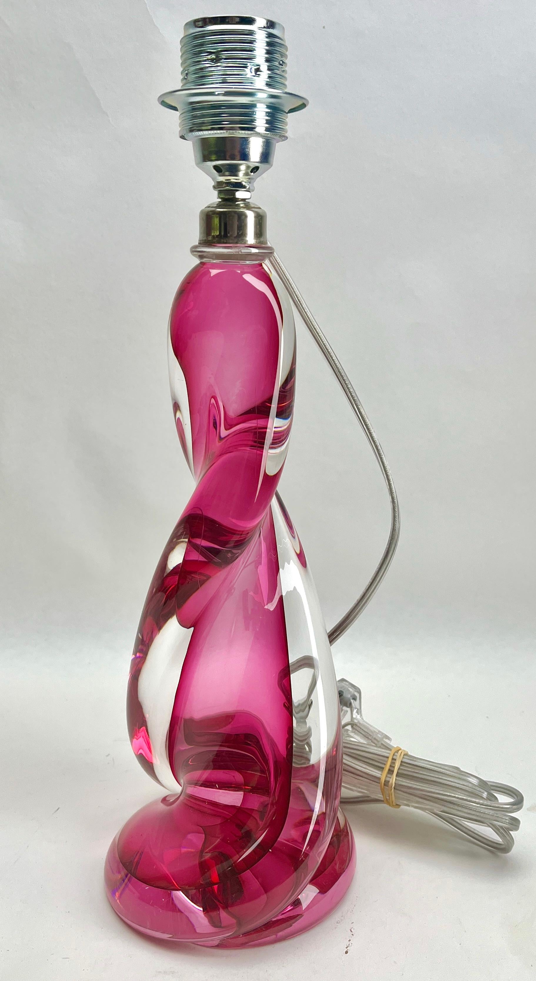Belgian Val Saint Lambert Sommerso Technique Twisted Light Crystal Table Lamp Signed For Sale