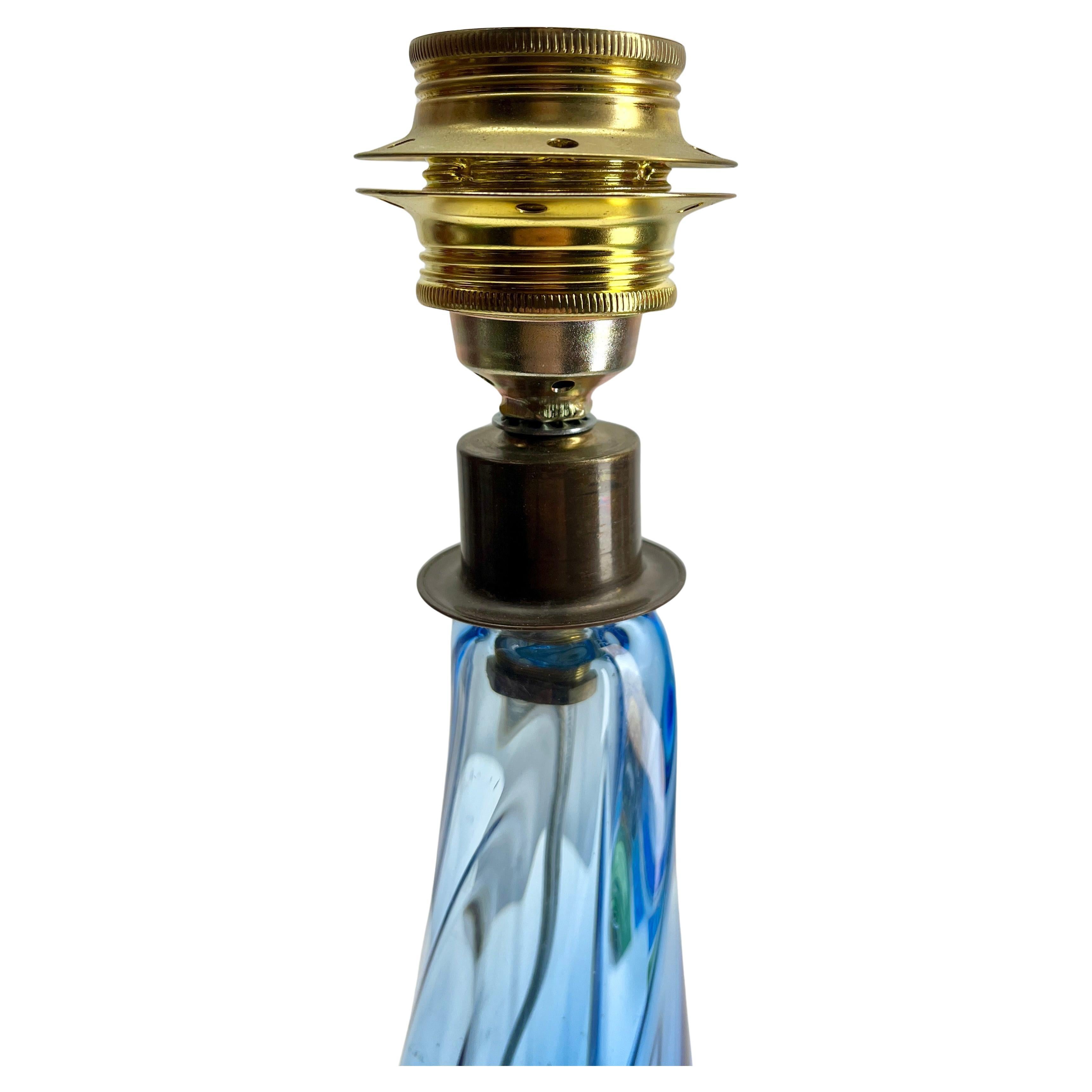 Belgian Val Saint Lambert Sommerso Technique Twisted Light Crystal Table Lamp Signed For Sale