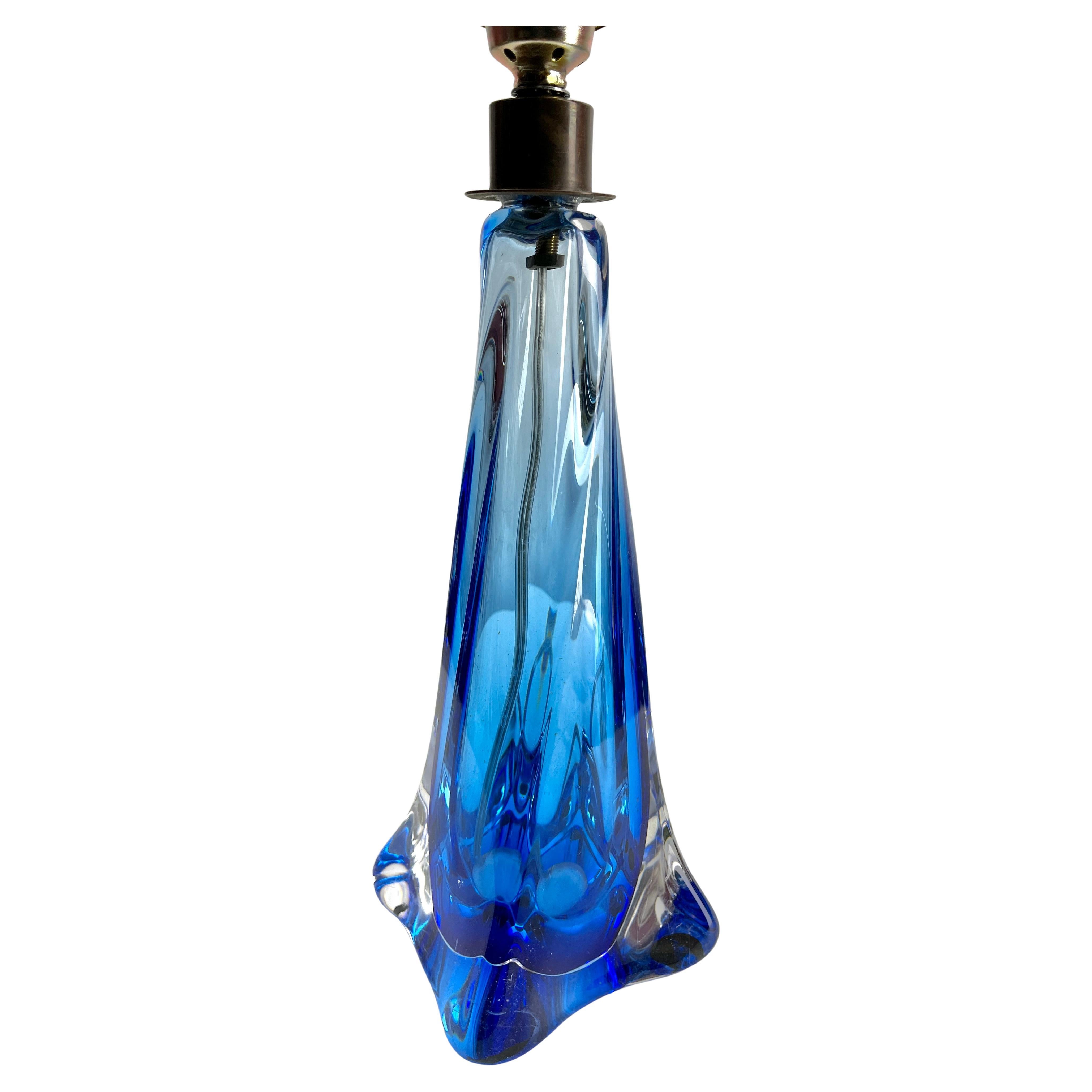 Val Saint Lambert Sommerso Technique Twisted Light Crystal Table Lamp Signed In Good Condition For Sale In Verviers, BE